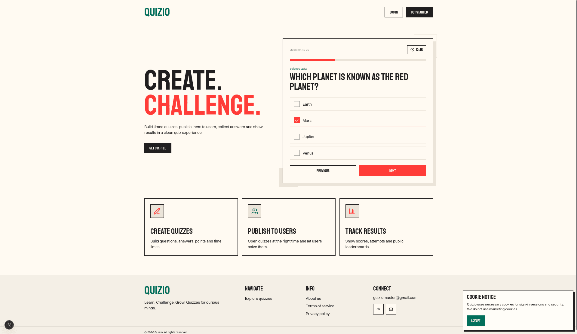 Quizio web interface