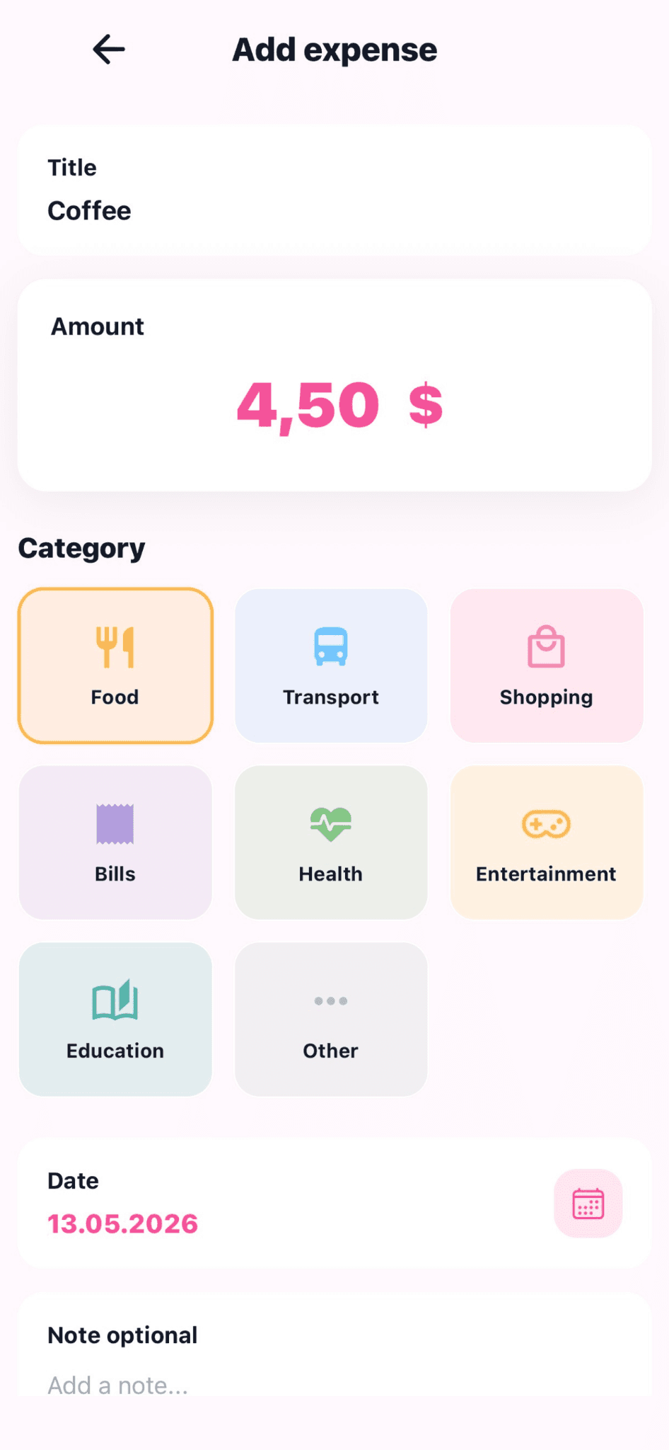 Pare Add Expense screen